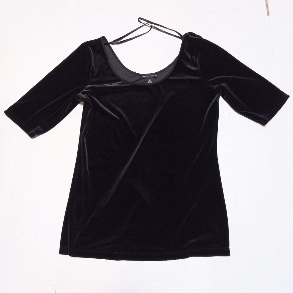 BANANA REPUBLIC black stretch velour scoop neck top, M